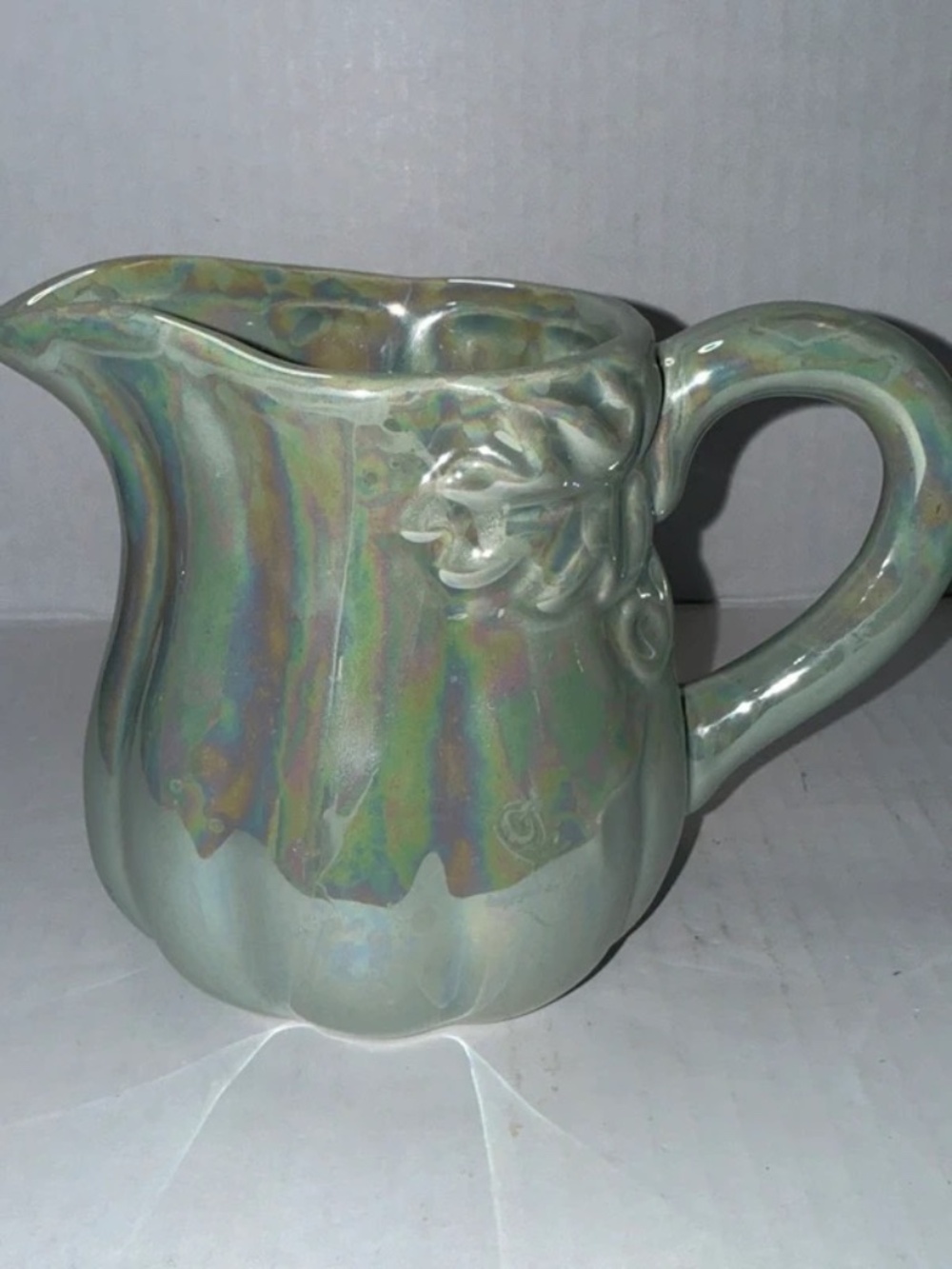 10 Strawberry Street Whimsical Cupboard Iridescent Pumpkin Leaf Pitcher Ceramic
